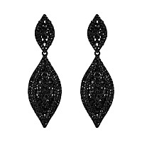 Flyonce Womens Rhinestone Crystal Wedding Bridal 2 Leaf Drop Dangle Chandelier Earrings Deep Black