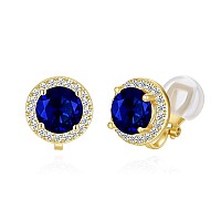 Yoqucol 8Mm Blue Cubic Zirconia Crystal Clip On Stud Earrings Round Non Pierced Earrings For Women Girls