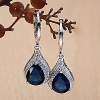 Metmejiao Sterling Silver Sapphire Topaz Gemstone Birthstone Hoop Earring Drop Cushion Cut Gemstone Dangle Leverback Earring