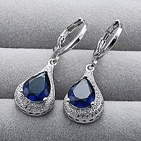 Metmejiao Sterling Silver Sapphire Topaz Gemstone Birthstone Hoop Earring Drop Cushion Cut Gemstone Dangle Leverback Earring