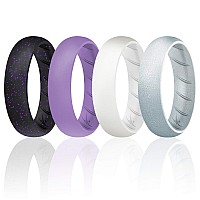 Roq Silicone Rings For Women Breathable Silicone Rings Bands Comfort Fit Silicone Wedding Ring For Women Silver Lavender B