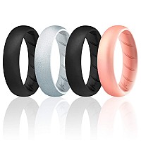 Roq Silicone Rings For Women Breathable Silicone Rings Bands Comfort Fit Silicone Wedding Ring For Women Black Silver Rose