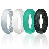 Roq Silicone Rings For Women Breathable Silicone Rings Bands Comfort Fit Silicone Wedding Ring For Women Black White Turqu