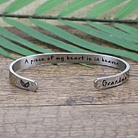 Joycuff A Piece Of My Heart Is In Heaven Memorial Jewelry Loss Of Grandma Sympathy Gifts For Women Remembrance Mantra Cuff Brace