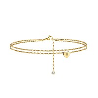 Turandoss Layered Initial Heart Anklet For Girls 14K Gold Filled Layered Initial Ankle Bracelets For Women Beach Jewelry Anklet