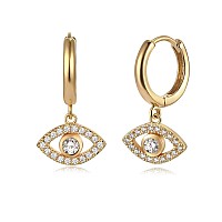 Myears Women Evil Eye Earrings Gold Huggie Hoop Diamond Cubic Zirconia Dangle Drop 14K Gold Filled Small Boho Beach Simple Delic