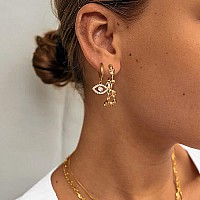 Myears Women Evil Eye Earrings Gold Huggie Hoop Diamond Cubic Zirconia Dangle Drop 14K Gold Filled Small Boho Beach Simple Delic