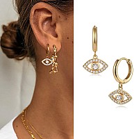 Myears Women Evil Eye Earrings Gold Huggie Hoop Diamond Cubic Zirconia Dangle Drop 14K Gold Filled Small Boho Beach Simple Delic