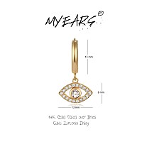 Myears Women Evil Eye Earrings Gold Huggie Hoop Diamond Cubic Zirconia Dangle Drop 14K Gold Filled Small Boho Beach Simple Delic