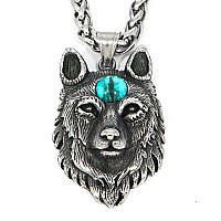 Gungneer Viking Fenrir Wolf Head Necklace Stainless Steel Wheat Chain Norse Pagan Amulet Jewelry For Men Women