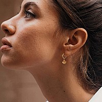 Myears Women Fan Earrings Gold Huggie Hoop Sector Dangle Drop 14K Gold Filled Small Boho Beach Simple Delicate Handmade Hypoalle