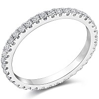 Bodream 15Mm Round Cubic Zirconia Cz Eternity Rings Wedding Band Sterling Silver Size 7