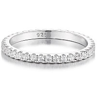 Bodream 15Mm Round Cubic Zirconia Cz Eternity Rings Wedding Band Sterling Silver Size 7