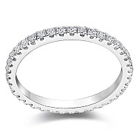 Bodream 15Mm Round Cubic Zirconia Cz Eternity Rings Wedding Band Sterling Silver Size 7