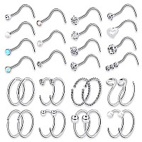 20G Silver Surgical Steel Nose Screw Nose Stud Nose Rings Hoops Nose Hoop For Women Men