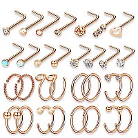 20G Rose Gold Surgical Steel Nose Studs L Shaped Nose Ring Hoop Nose Hoops For Women Men