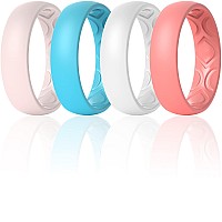 Thunderfit Women Breathable Air Grooves Silicone Wedding Ring Wedding Bands Promise Rings 55Mm 4 Rings Sky Blue Light Red