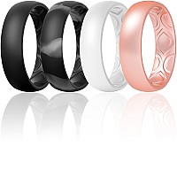 Thunderfit Women Breathable Air Grooves Silicone Wedding Ring Wedding Bands Promise Rings 55Mm 4 Rings Black Marble White