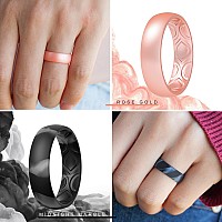 Thunderfit Women Breathable Air Grooves Silicone Wedding Ring Wedding Bands Promise Rings 55Mm 4 Rings Black Marble White