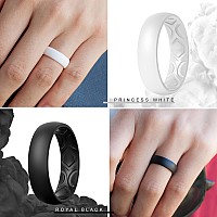 Thunderfit Women Breathable Air Grooves Silicone Wedding Ring Wedding Bands Promise Rings 55Mm 4 Rings Black Marble White