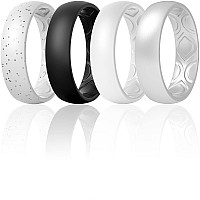 Thunderfit Women Breathable Air Grooves Silicone Wedding Ring Wedding Bands Promise Rings 55Mm 4 Rings Black Silver White