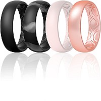 Thunderfit Women Breathable Air Grooves Silicone Wedding Ring Wedding Bands Promise Rings 55Mm 4 Rings Black Marble Light