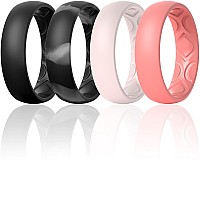 Thunderfit Women Breathable Air Grooves Silicone Wedding Ring Wedding Bands Promise Rings 55Mm 4 Rings Black Marble Light