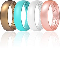 Thunderfit Women Breathable Air Grooves Silicone Wedding Ring Wedding Bands Promise Rings 55Mm 4 Rings Bronze Teal White