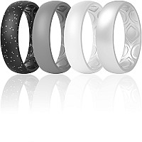 Thunderfit Women Breathable Air Grooves Silicone Wedding Ring Wedding Bands Promise Rings 55Mm 4 Rings Black With Silver Gli