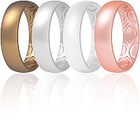 Thunderfit Women Breathable Air Grooves Silicone Wedding Ring Wedding Bands Promise Rings 55Mm 4 Rings Bronze Silver White