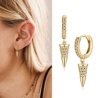 Myears Women Spike Earrings Gold Huggie Hoop Cone Diamond Cubic Zirconia Dangle Drop 14K Gold Filled Small Boho Beach Simple Del