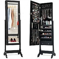 Waterjoy Jewelry Organizer With Full Body Standing Mirror Jewelry Holder Storage 4 Angle Adjustable Lockable Jewelry Cabinet Jew