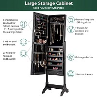 Waterjoy Jewelry Organizer With Full Body Standing Mirror Jewelry Holder Storage 4 Angle Adjustable Lockable Jewelry Cabinet Jew