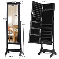 Waterjoy Jewelry Organizer With Full Body Standing Mirror Jewelry Holder Storage 4 Angle Adjustable Lockable Jewelry Cabinet Jew