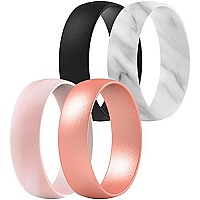 Thunderfit Silicone Rings For Men And Women 6Mm Wide 15Mm Thick Black Marble Light Pink Mix Rose Gold Size 10511 20