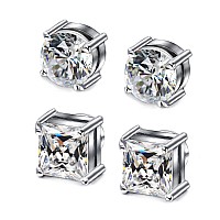 Adaier 2 Pairs Stainless Steel Magnetic Stud Earrings For Men Women Nonpiercing Cz Hypoallergenic 8Mm Se21 2 Pairs 6Mm Silv