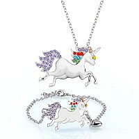 Kids Musical Jewelry Box With Big Drawer And Zirconia Stones Jewelry Set With Spinning Unicorn And Glitter Rainbow Butterfly Des