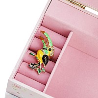 Kids Musical Jewelry Box With Big Drawer And Zirconia Stones Jewelry Set With Spinning Unicorn And Glitter Rainbow Butterfly Des