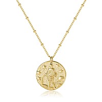 Fremttly Zodiac Coin Embossed Necklace Disc 12 Constellation Astrology Horoscope 14K Goldsilver Plated Round Pendant Personaliz