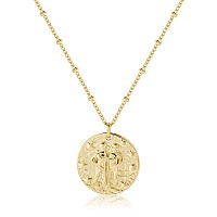 Fremttly Zodiac Coin Embossed Necklace Disc 12 Constellation Astrology Horoscope 14K Goldsilver Plated Round Pendant Personaliz