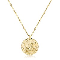 Fremttly Zodiac Coin Embossed Necklace Disc 12 Constellation Astrology Horoscope 14K Goldsilver Plated Round Pendant Personaliz