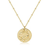 Fremttly Zodiac Coin Embossed Necklace Disc 12 Constellation Astrology Horoscope 14K Goldsilver Plated Round Pendant Personaliz