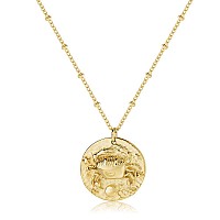 Fremttly Zodiac Coin Embossed Necklace Disc 12 Constellation Astrology Horoscope 14K Goldsilver Plated Round Pendant Personaliz