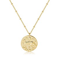 Fremttly Zodiac Coin Embossed Necklace Disc 12 Constellation Astrology Horoscope 14K Goldsilver Plated Round Pendant Personaliz