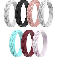 Thunderfit Silicone Rings For Women 7 Rings Leaf Design Wedding Bands 354 149Mm