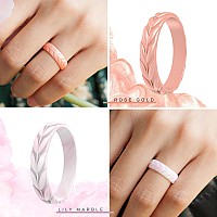 Thunderfit Silicone Rings For Women 7 Rings Leaf Design Wedding Bands 354 149Mm