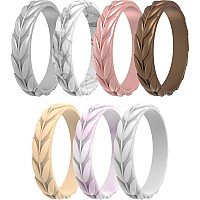 Thunderfit Silicone Rings For Women 7 Rings Leaf Design Wedding Bands 455 157Mm