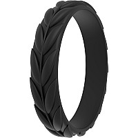 Thunderfit Silicone Rings For Women Leaf Design Wedding Bands 1 Ring Black 556 165Mm