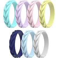 Thunderfit Silicone Rings For Women 7 Rings Leaf Design Wedding Bands 9510 198Mm