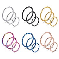 Angel King Stainless Steel Hoop Nose Ring Cartilage Ring Set 6 Color Set For Men And Women B